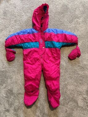 Oshkosh B’Gosh Vintage Hooded Infant Snow One-Piece with Teal & Purple Accents